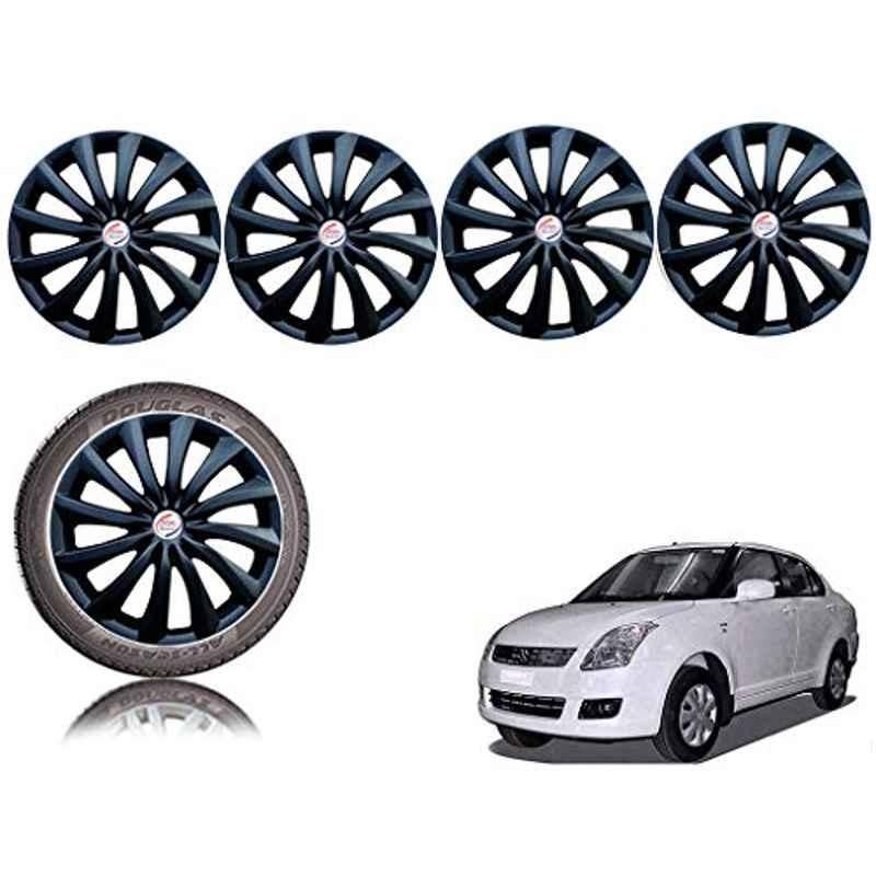 Auto Pearl 4 Pcs 14 inch Black ABS Press Type Hubcap Wheel Cover Set with Retention Ring for Maruti Suzuki SwiftDzireType1