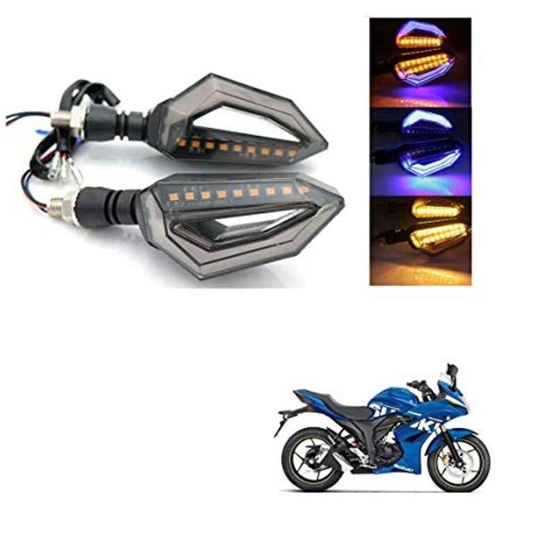 Kozdiko 4 Pcs Bike D Shaped 9 LED Front & Rear Side Turn Signal Indicator Light Set for Suzuki Gixxer Sf
