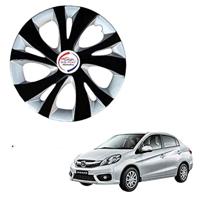 Auto Pearl 4 Pcs 14 inch ABS Black & Silver SFT08 Hubcap Wheel Cover Set with Retention Ring for Honda Amaze Type 2