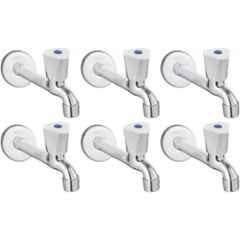 Senkiddpro Triangle Steel Chrome Finish Wall Mounted Long Body Tap with Wall Flange (Pack of 6)
