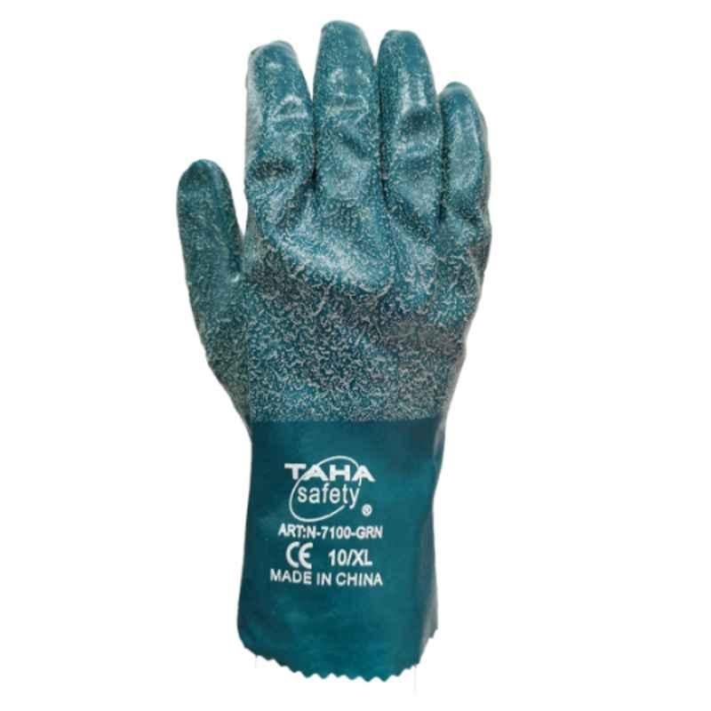 Taha Safety Nitrile Green Gloves, N7100, Size:XL
