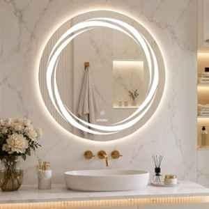 Plantex Glass Lighting Mirror with 3 Lighting Option/Smart Wall Mount Mirror Shatterproof For Living Room/Bedroom/Dressing Room Round Shape 24 inch, White