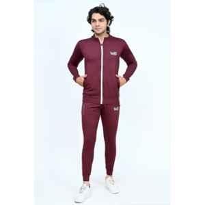 World Sports Lycra Maroon & White Track Suit for Men, Size: L