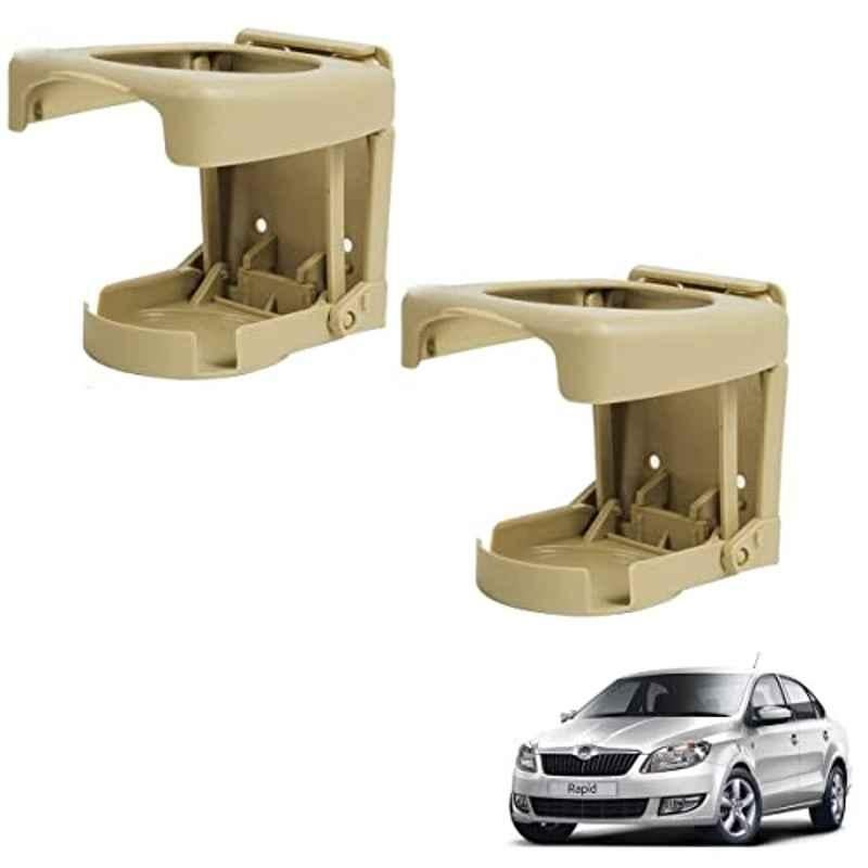 Kozdiko Plastic Beige Foldable Car Drink Holder for Skoda Rapid (Pack of 2)