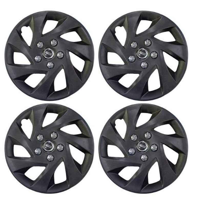 Hotwheelz 4 Pcs 14 inch Matte Black Sporty Wheel Cover with Rings Set for Chevrolet Sail Uva