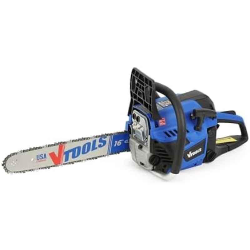 VTOOLS 16 inch 45cc 2 Stroke Blue Air Cooled Handheld Gasoline Chainsaw with 550 ml Fuel Tank, VT4201