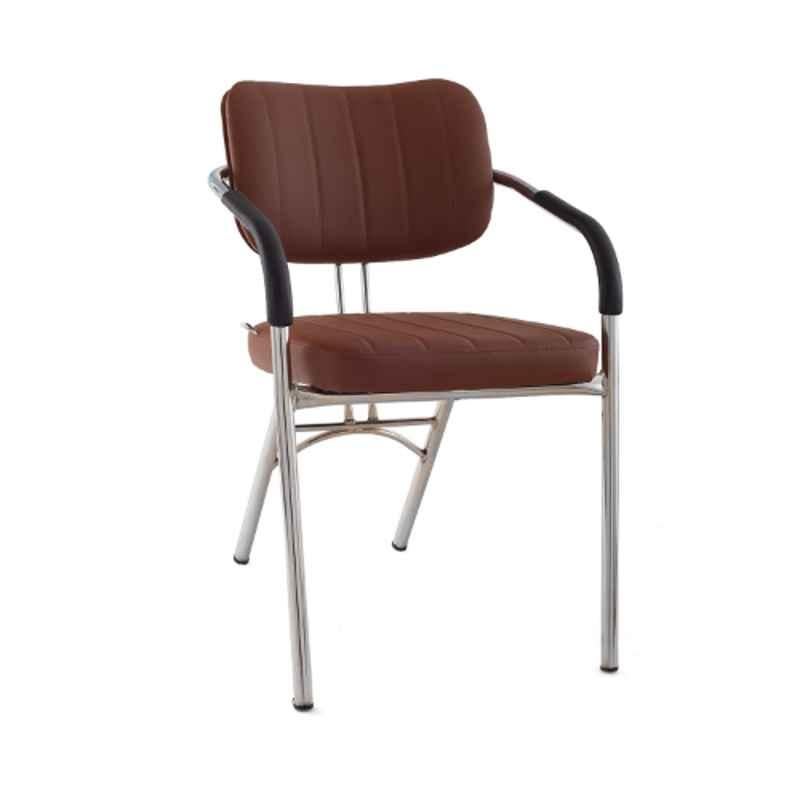 Da URBAN Everton Tan Leatherette Heavy Duty Metal Frame Visitor Chair with Arms