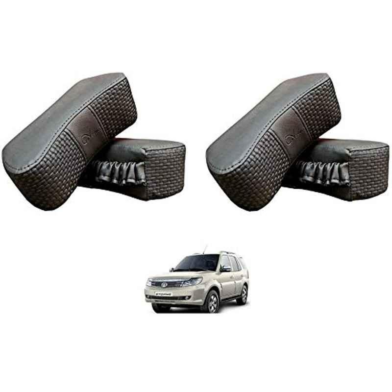 Kozdiko 4 Pcs CV Designer Grey Leatherite Neck Rest Car Cushion Pillow Set for Tata Safari Storme