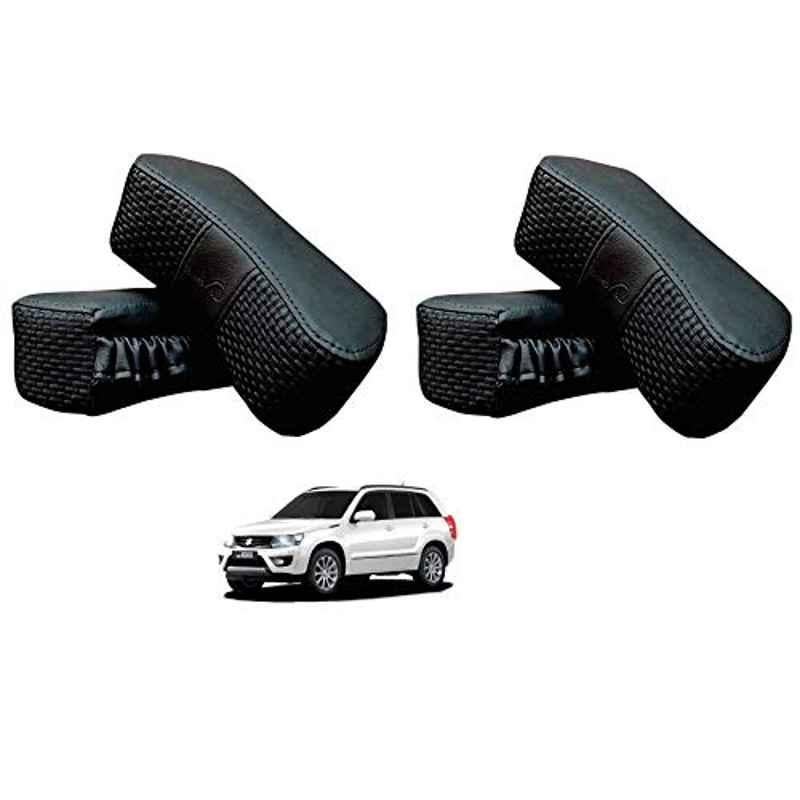 Kozdiko 4 Pcs CV Designer Black Leatherite Neck Rest Car Cushion Pillow Set for Maruti Suzuki Grand Vitara