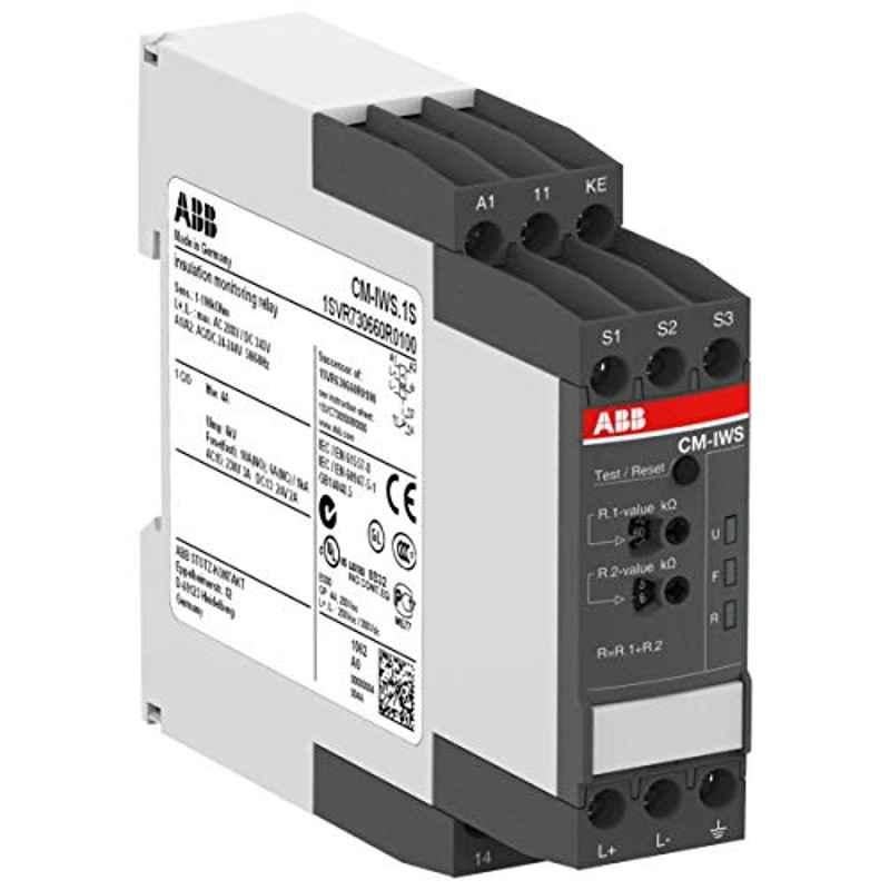 ABB CM-IWS.1S 1-100kOhm 24-240VAC/DC 1 C/O Insulation Monitoring Relay, 1SVR730660R01001