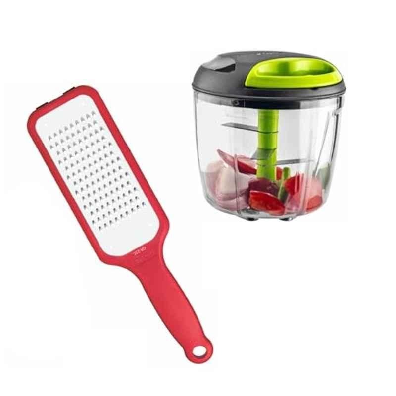 Kohe 900ml Plastic Red & Green Manual Food Chopper with 269mm Fine Edge Grater, GR21C & CR-900
