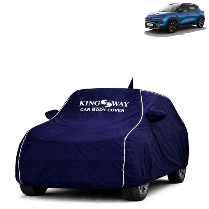 Kingsway Super Waterproof All Weather Protection Polypropylene Blue Car Cover for Renault Kiger 2025 Onwards with Silver Piping, Mirror & Antenna Pockets