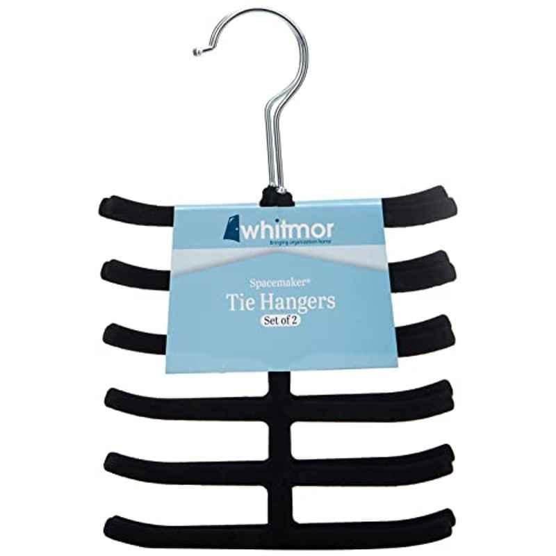Whitmor 2 Pcs Plastic Black Flocked Tie Hanger Set, 6478-2399-2-BLK