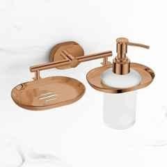 Plantex Stainless Steel Soap Dish with Liquid Dispenser/Soap Stand for Bathroom Wall Mount/Shampoo Dispenser/Bathroom Accessories PVD Rose Gold Finish Onix