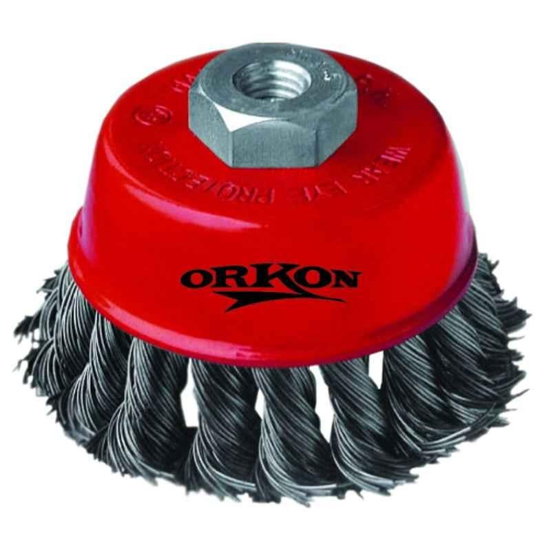 Orkon TCWB M10 65mm Carbon Steel Twisted Knot Cup Wire Brush, 56TCBCS.65M10
