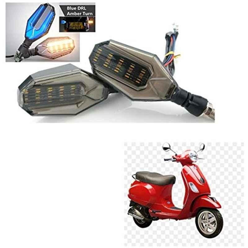 Kozdiko 4 Pcs Plastic Front & Rear U Shape Dual Color DRL LED BIke Indicator Set for Vespa LX 150