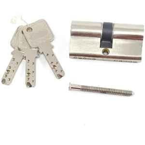Ojass 60mm Brass Silver Satin Pin Mortise Cylinder Lock with 3 Computer Key, CCB60SS