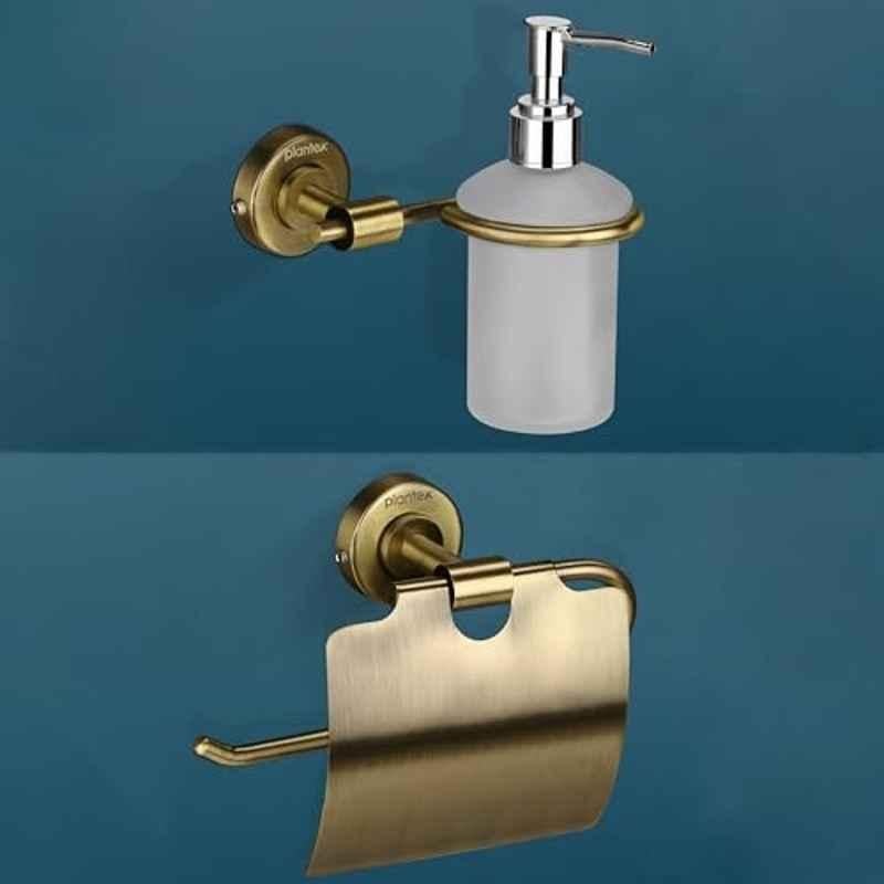 Plantex Daizy 2 Pcs Stainless Steel Antique Brass Finish Bathroom Accessories Set