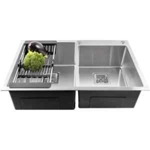 Fossa 32x18x10 inch Stainless Steel SS304 Matt Finish Silver Double Bowl Kitchen Sink with Tap Hole, FHS-23501