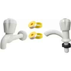 Senkiddpro PVC White Wall Mounted Long Body Tap with Pillar Tap & Teflon Tape Combo