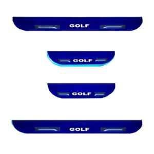 Car Accessories Hub 4 Pcs Acrylic Black Sill Scuff Plate Set with Blue LED for Volkswagen Golf All Model