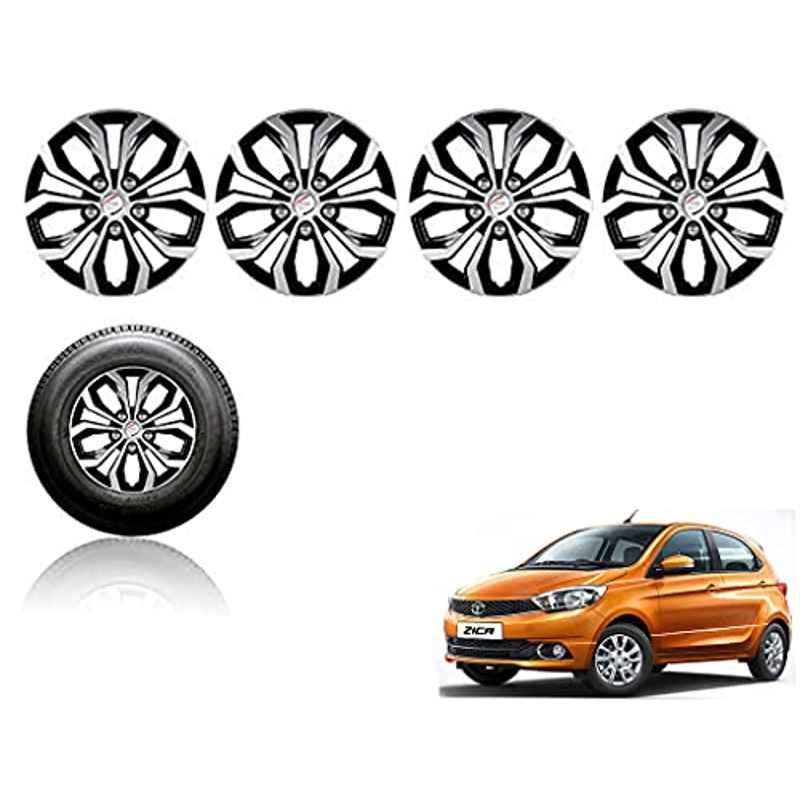 Auto Pearl 4 Pcs 14 inch ABS Silver & Black Press Fitting Wheel Cover Set for TATA Zica