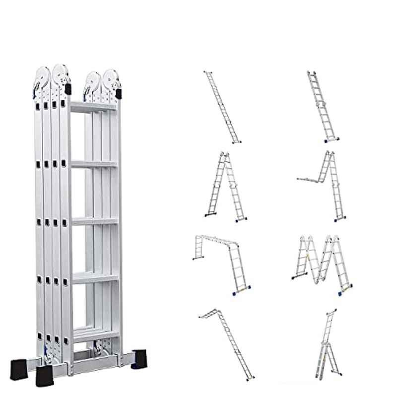 Sunrise 530lbs 4x5 Step Aluminium Silver Multi-Purpose Scaffold Adjustable Telescoping Extension Ladder