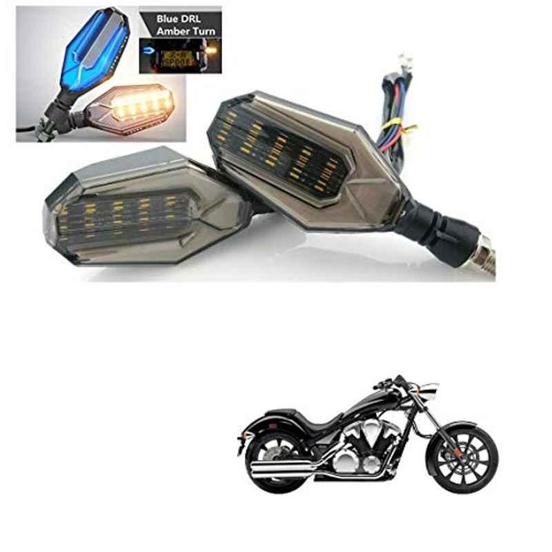 Kozdiko 4 Pcs Plastic Front & Rear U Shape Dual Color DRL LED BIke Indicator Set for Honda VT BooCx
