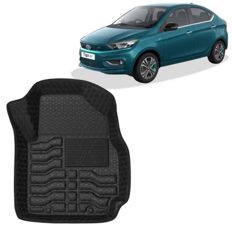 Kingsway 3 Pcs Premium 4.5D 100% Waterproof Tray Shape PVC Black Car Floor Mat Set for Tata Tigor EV 2019 Onwards All Model