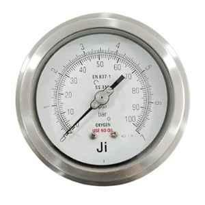 Japsin Instrumentation 0 to 7Bar 4 inch Stainless Steel Dual Scale Analog Pressure Gauge for Oxygen, JI-IPG-2026