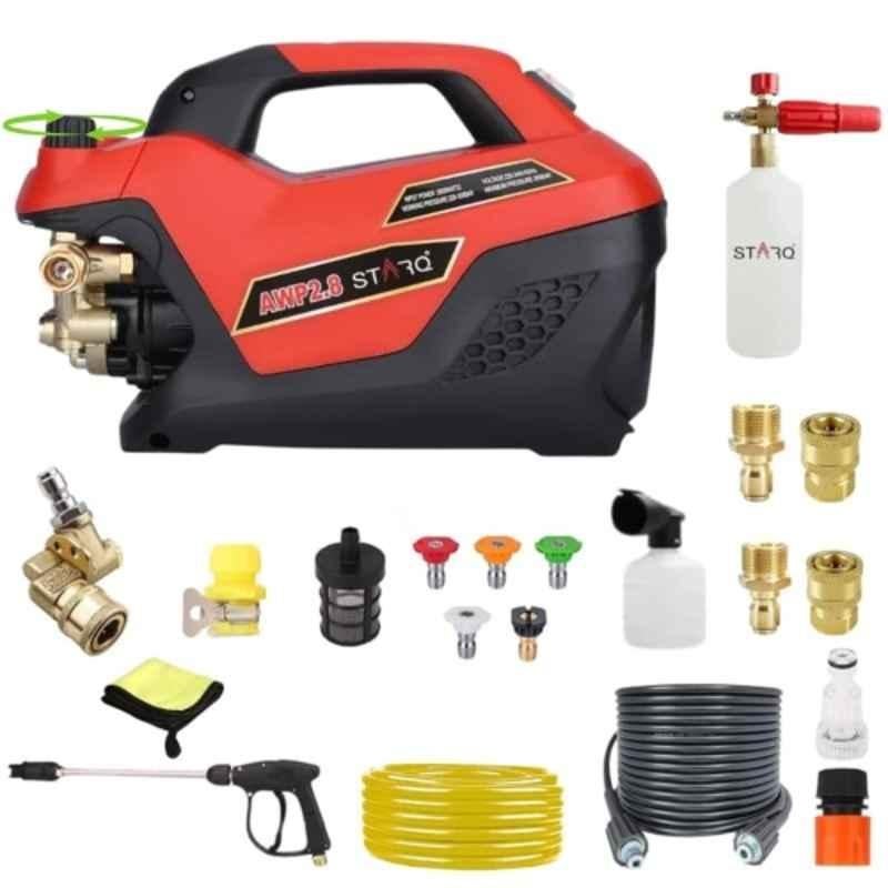 STARQ AWP 2.8 2800W 350bar Red & Black High Pressure Washer with 8m Hose Pipe, 1 Litre Snow Foam Lance & Nozzles Set
