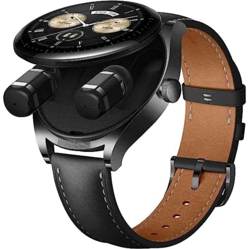 Huawei Watch Buds Steel Case with Black Leather Strap, HUW-WATCHBUDS-BLK