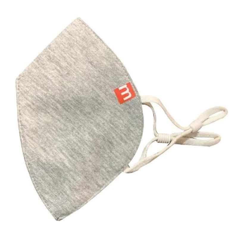 M-Basics Medium Light Grey 3Ply Cotton Mask without Nose Pin (Pack of 10)