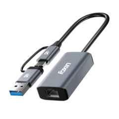 Foxin FLA 1000UC 1000 Mbps Grey LAN Gigabit Ethernet Adapter with Dual Plugs Type C & USB 3.0 for Laptop, Desktop & Gaming