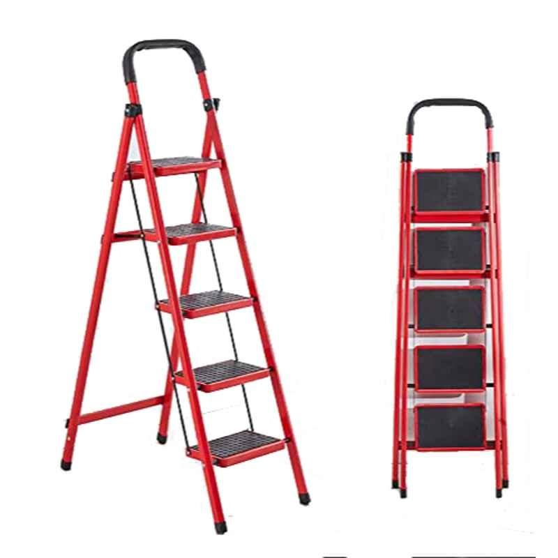 Rubik 43x160cm Alloy Steel Red 5 Steps Foldable Ladder