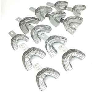 Forgesy 10 Pcs Stainless Steel Silver Perforated Dental Impression Tray Set