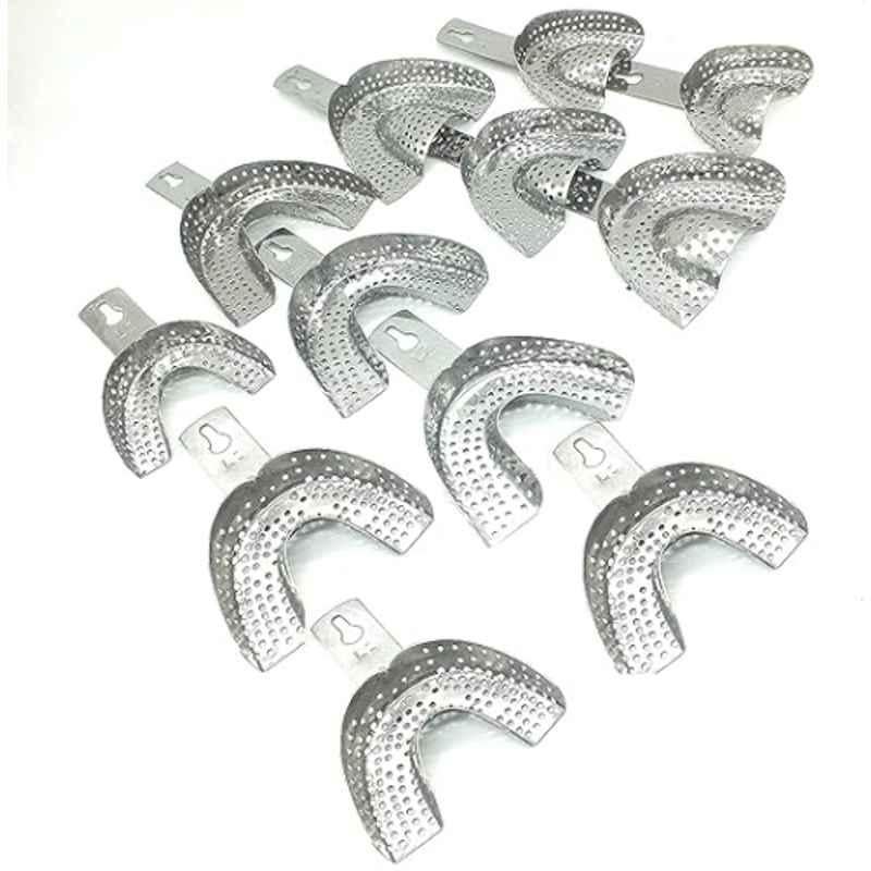 Forgesy 10 Pcs Stainless Steel Silver Perforated Dental Impression Tray Set