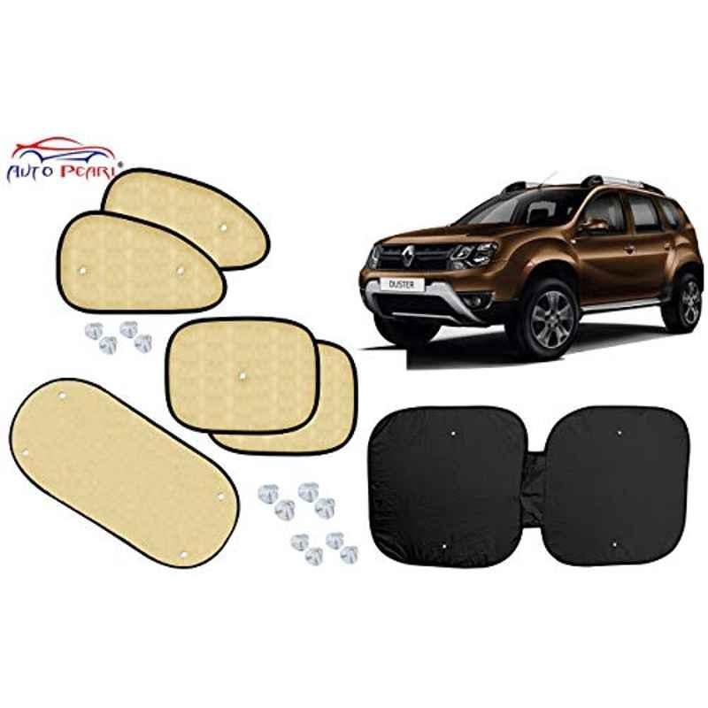 Auto Pearl 6 Pcs PVC & Mesh Beige Window, Front & Rear Sun Shade Set for Renault Duster 2016