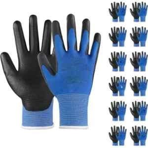 Swavind Nylon Blue & Black Nitrile Coated Hand Safety Gloves, Size: Free (Pack of 75)