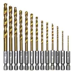 ANZ 13 Pcs 1/4 inch Steel Titanium Coated HSS Twist Drill Bit Set