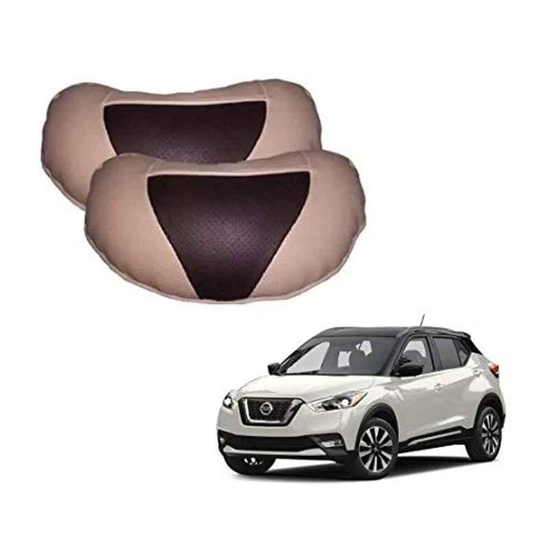 Kozdiko 2 Pcs Beige & Brown Car Neck Rest Cushion Pillow Set for Nissan Kicks