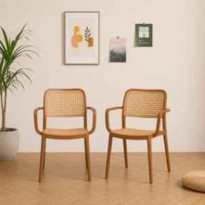 CELLBELL WeaveX Plastic Brown Armrest Chair (Pack of 2)