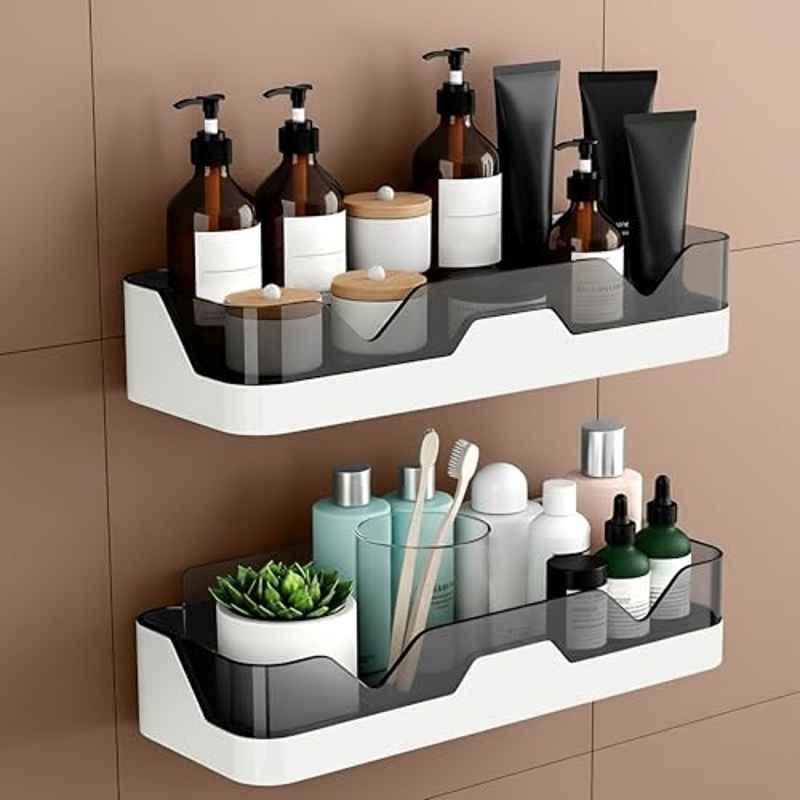 Plantex Premium Self Adhesive Bathroom Shelf/Storage Box for Bathroom/Plastic Shelf for Bathroom/Multi-Purpose Storage Racks for Kitchen/Bathroom Accessories Rack (Pack of 2)White