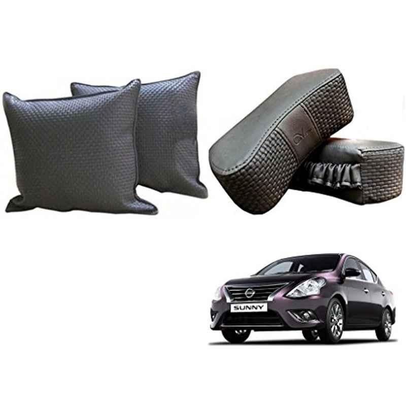 Kozdiko One Pair Grey Neck Rest & One Pair Cushion Combo for Nissan Sunny