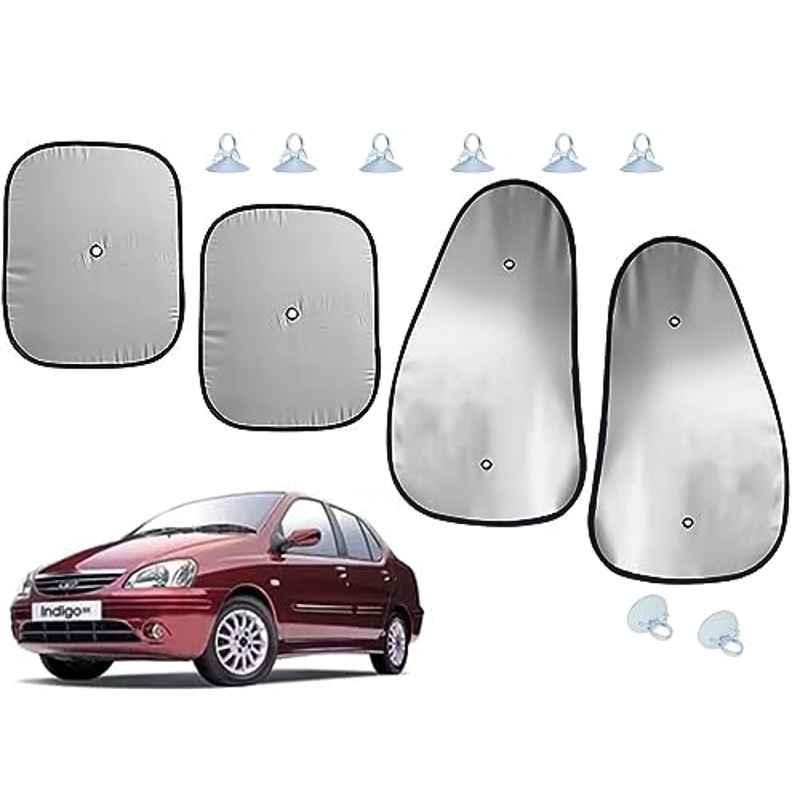 Auto Pearl 4 Pcs Polyester Black & Silver Window Side Sun Shade Set for Tata Indigo 2002