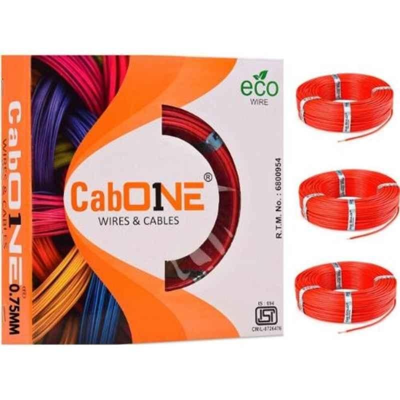 CabONE 0.75 Sqmm Red FR PVC Insulated Copper Cable, Length: 90 m (Pack of 3)