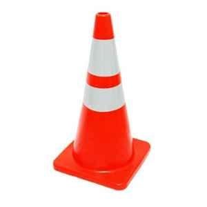 Hamid 750mm PVC Red & Silver Heavy Duty Traffic Safety Cones with Reflective Strips Collar, C2 (Pack of 2)