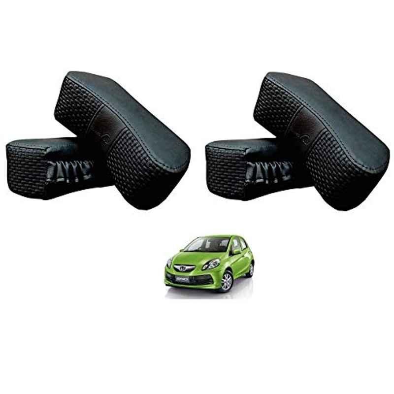 Kozdiko 4 Pcs CV Designer Black Leatherite Neck Rest Car Cushion Pillow Set for Honda Brio