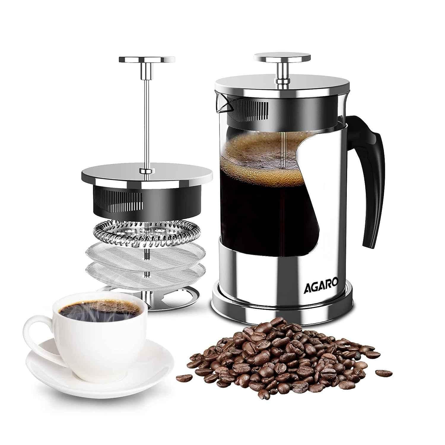Buy AGARO Crystal 600ml Stainless Steel Silver French Press Coffee