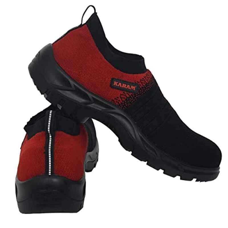 Karam Flytex FS 202 Fly Knit Fiber Toe Cap Black & Red Sporty Work Safety Shoes, Size: 12